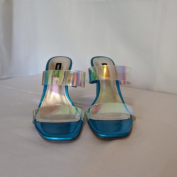 Nine West Zabbi Slide Sandals - Blue Iridescent - Picture 4 of 7